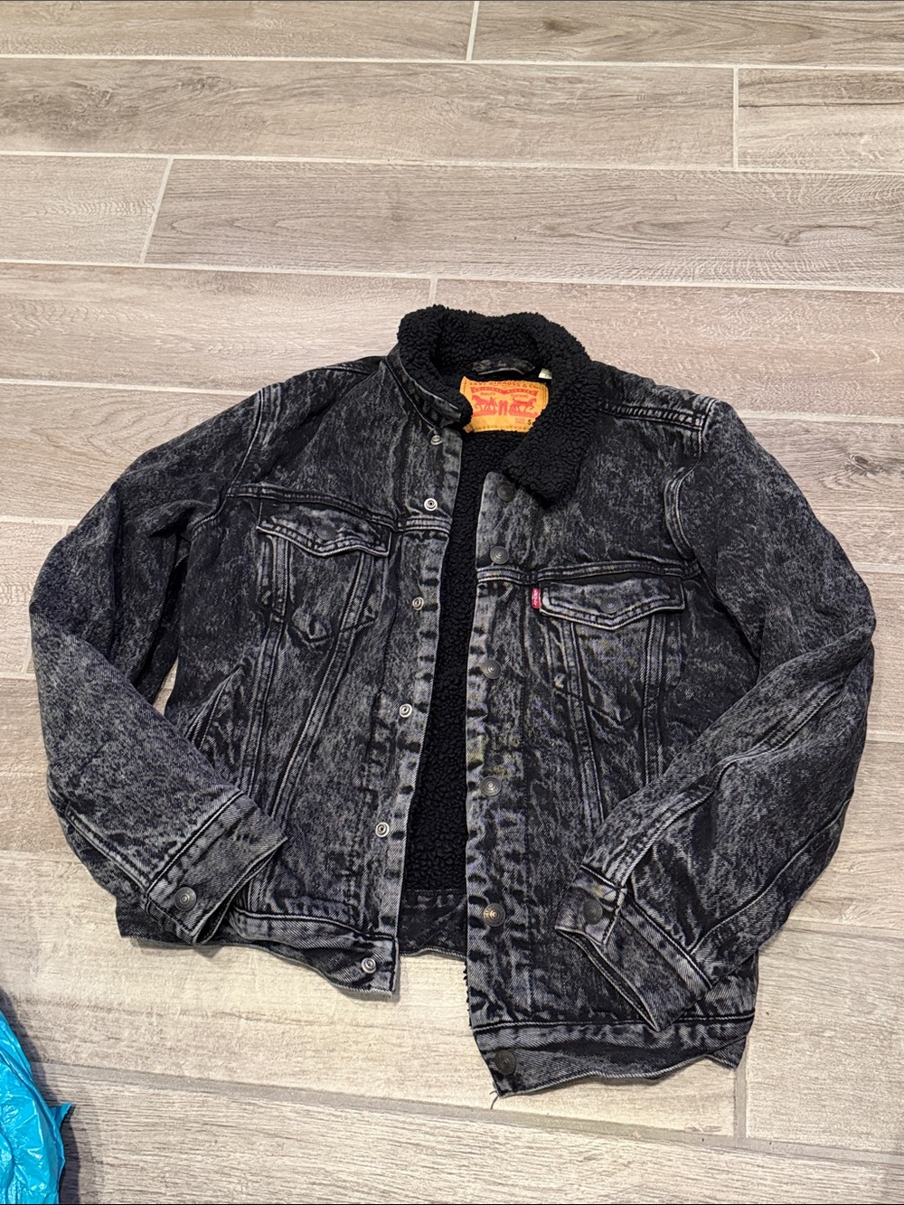 Levi's Black Acid Wash Sherpa-Lined Denim Jacket